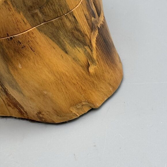 Vtg Hand Carved Tree Stump Trinket Box Removable Lid Mancave Cottagecore Deer - Picture 10 of 15